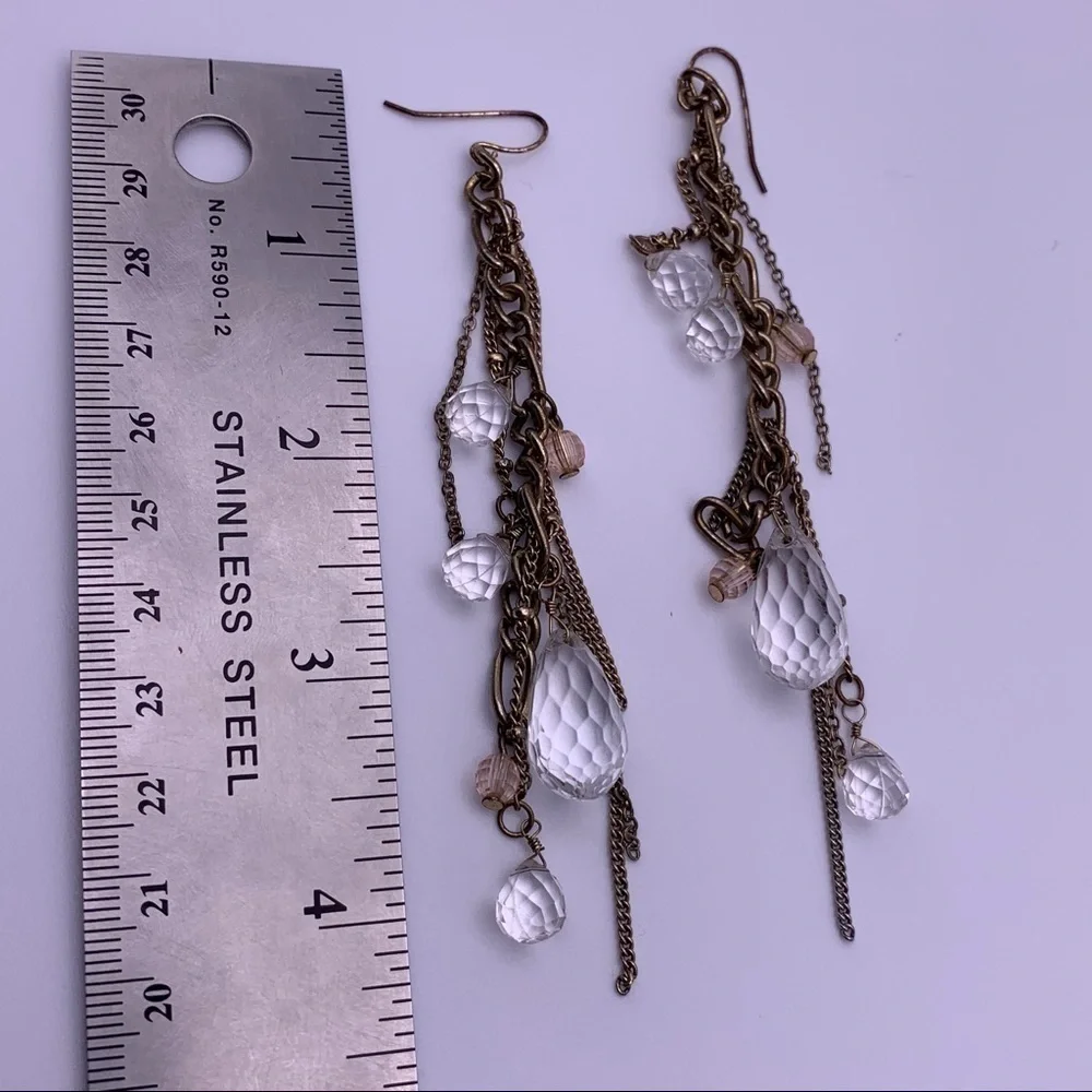 Gold Toned Chain and Clear Beaded Dangle Earrings